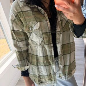 wonder nation Green and Cream Plaid Shirt for teen